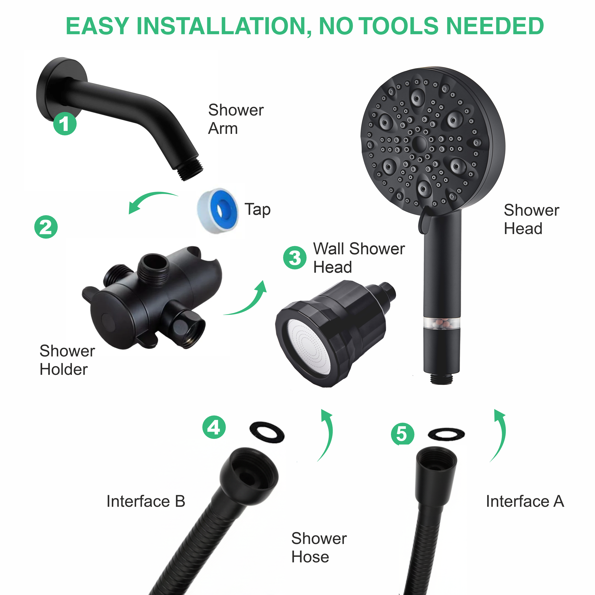 9-Mode Luxury Handheld & Wall Combo Shower Head with Filtration Kit