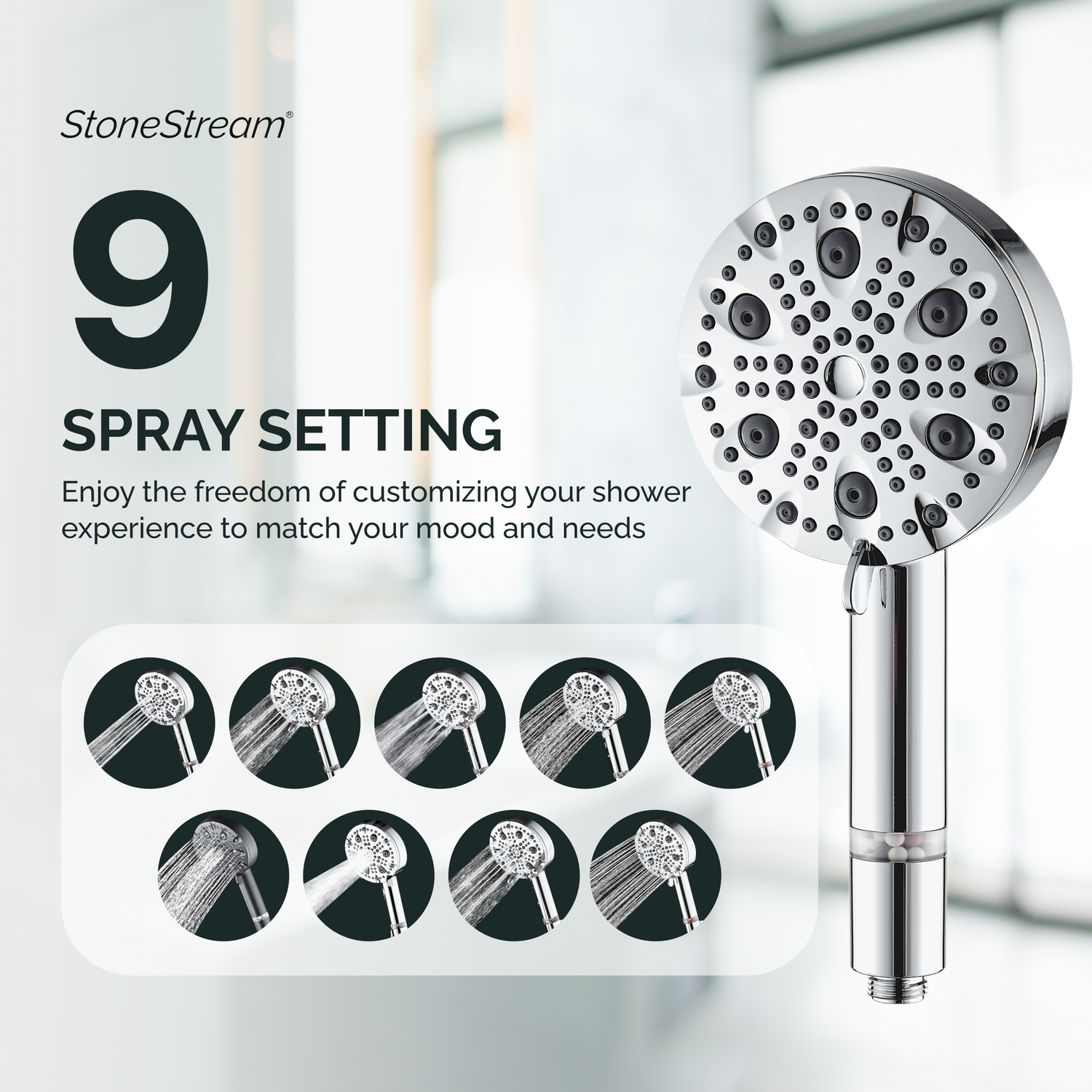 9-Mode Luxury Handheld &amp; Wall Combo Shower Head with Filtration Kit
