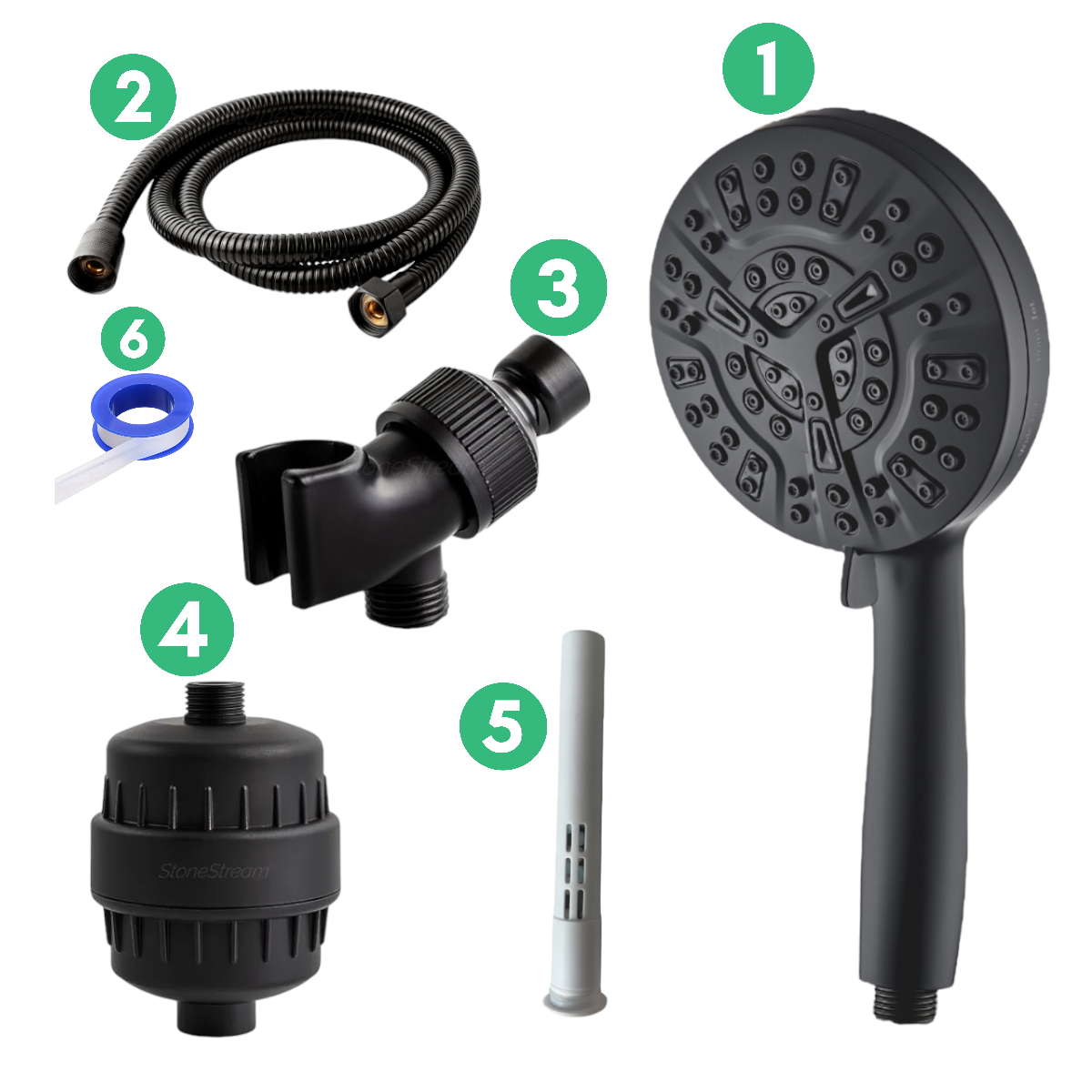 10-Mode Luxury Black Shower Head with Hard Water Filtration Kit